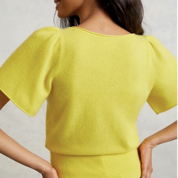 Yellow Anthropologie Maeve Cashmere Flutter Sleeve Sweater Top - Picture 3 of 6